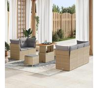 Owoxanthellate Set di 8 divani da giardino in polyrattan, colore beige, grigio chiaro, 90 x 55 x 71 cm, design moderno, con tavolo regolabile in altezza, per balcone, terrazza e lounge