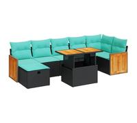Owoxanthellate Set di 8 divani da giardino in polyrattan, colore nero | Moderno set da balcone con sgabello, tavolo in legno di acacia e cuscini per il relax in giardino o sulla terrazza.