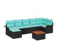 Owoxanthellate Set di 8 divani da giardino in polyrattan, modulare con vano portaoggetti, set da 7 posti ad angolo per terrazza, set lounge con tavolo in legno di acacia, nero turchese