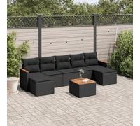 Owoxanthellate Set di 8 divani da giardino in polyrattan nero, 55 x 62 x 69 cm, modulare ad angolo e tavolo in legno di acacia, design moderno, protezione dalle intemperie, per terrazza, balcone e