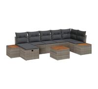 Owoxanthellate Set di 8 divani da giardino in polyrattan, set modulare grigio con cuscini, tavolo da giardino, poltrone centrali e poggiapiedi, per terrazza, balcone e giardino