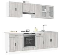 Owoxanthellate Set di 8 mobili da cucina Kalmar Grigio Sonoma 80 x 46 x 81,5 cm con frontale in vetro, piedini regolabili in altezza, molto spazio