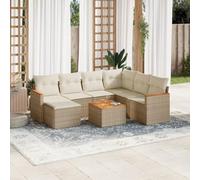 Owoxanthellate Set di 8 mobili da giardino in rattan, 62 x 62 x 69 cm, in polietilene, resistente alle intemperie, con tavolo in legno di acacia, cuscino crema, design moderno, robusto per balcone