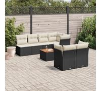 Owoxanthellate Set di 8 mobili da giardino in rattan nero, 62 x 62 x 69 cm, divano ad angolo con tavolo bianco crema, rivestimento resistente alle intemperie, modulare per balcone, terrazza e cortile