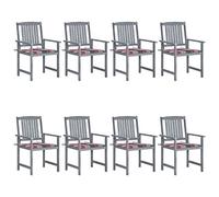 Owoxanthellate Set di 8 sedie da giardino in legno di acacia, 61 x 57 x 92 cm, colore grigio, con 8 cuscini, colore rosso, a quadri, protezione dalle intemperie, design moderno, durevole, per terrazza