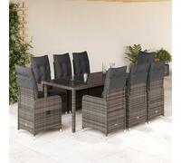 Owoxanthellate Set di 9 bistrò da giardino grigio polyrattan XL Lounge mobili da giardino 190 cm tavolo con funzione reclinabile e poggiapiedi, materiale resistente alle intemperie per balcone