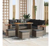 Owoxanthellate Set di 9 divani angolari in polyrattan, con tavolo in legno di acacia, 110 x 55 x 71 cm, grigio, design moderno, robusto, resistente alle intemperie, per terrazze, balconi e piccoli