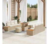 Owoxanthellate Set di 9 divani da giardino da 9 pezzi, colore beige, crema, 90 x 55 x 71 cm, in polyrattan + legno di acacia, modulare con spazio per balcone, terrazza, piccola area salotto