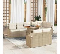 Owoxanthellate Set di 9 divani da giardino in polyrattan beige crema con tavolo d'acacia resistente alle intemperie, modulare, piccolo risparmio di spazio, per terrazze, balconi e verande d'inverno