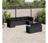 Owoxanthellate Set di 9 divani da giardino in polyrattan, colore nero, con cuscino lavabile, 62 x 62 x 69 cm, resistente ai raggi UV, modulare, per terrazze, balconi, giardini, esterni, salotti