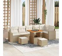 Owoxanthellate Set di 9 divani da giardino in rattan beige resistente alle intemperie, modulare, 131 x 62 x 69 cm, altezza regolabile fino al tavolo da pranzo per giardino, terrazza, balcone