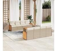 Owoxanthellate Set di 9 divani da giardino in rattan sintetico, beige, 55 x 62 x 69 cm, in legno di acacia, resistente alle intemperie, per balcone/terrazza, cuscino lavabile