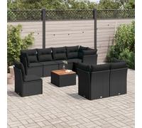 Owoxanthellate Set di 9 divani da giardino in rattan sintetico, nero, 62 x 62 x 69 cm, tavolo angolare in legno di acacia, resistente alle intemperie, modulare per balcone, terrazza