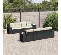 Owoxanthellate Set di 9 divani da giardino nero in rattan sintetico resistente alle intemperie, 75,6 kg, larghezza 55/83 cm, tavolo in legno di acacia, cuscino rimovibile, modulare per balcone