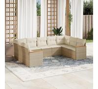 Owoxanthellate Set di 9 divani per esterni, in polyrattan beige, 55 x 55 cm, altezza seduta 37 cm, con spazio e braccioli in legno di acacia, modulare resistente alle intemperie, per giardino