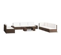 Owoxanthellate Set di 9 lounge da giardino in polyrattan, marrone, 90 x 50 x 26 cm, tavolino e divano ad angolo, resistente alle intemperie, modulare, per balcone, terrazza e giardino d'inverno