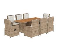 Owoxanthellate Set di 9 mobili da giardino in polyrattan beige, 190 x 80 x 74 cm, con 8 poltrone regolabili, tavolo in legno di acacia, design moderno per grandi terrazze, balconi e lounge