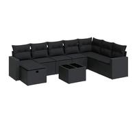 Owoxanthellate Set di 9 mobili da giardino in polyrattan, colore nero, 65,5 x 62 x 69 cm, con spazio di archiviazione e comodo cuscino per giardino, terrazza, balcone