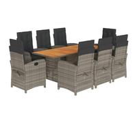 Owoxanthellate Set di 9 mobili da giardino in polyrattan con 8 sedie pieghevoli, tavolo in legno di acacia, 190 x 80 cm, cuscino grigio, resistente ai raggi UV, set da pranzo per terrazze, balcone o