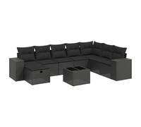 Owoxanthellate Set di 9 mobili da giardino in polyrattan con divano ad angolo, divano centrale con braccioli, 62 x 62 x 69 cm, resistente ai raggi UV, colore nero, design moderno per giardino