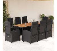Owoxanthellate Set di 9 mobili da giardino in polyrattan nero, 190 x 90 cm, con sedie a sdraio regolabili, per balconi e patio