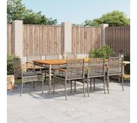 Owoxanthellate Set di 9 mobili da giardino in rattan, 180 x 90 cm, con tavolo in legno di acacia e cuscino grigio, resistente ai raggi UV, per esterni, terrazza, balcone e giardino d'inverno