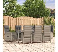 Owoxanthellate Set di 9 mobili da giardino in rattan PE grigio con funzione reclinabile e cuscino imbottito 190 x 90 x 75 cm tavolo e 8 sedie per terrazza, balcone e giardino