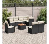 Owoxanthellate Set di 9 mobili da giardino in rattan PE nero, 62 x 62 x 69 cm, design moderno con tavolo in legno di acacia, robusto e durevole, per esterni, per terrazze, balconi e piccoli giardini