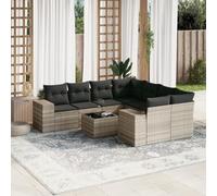 Owoxanthellate Set di 9 mobili da giardino in rattan sintetico, grigio chiaro, con vano portaoggetti e tavolo in vetro, 62 x 62 x 69 cm, design moderno lounge per terrazza, balcone e giardino