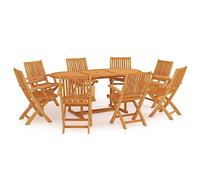 Owoxanthellate Set di 9 sedie pieghevoli in teak, 180 x 90 cm, resistenti alle intemperie, in legno massiccio, con foro per ombrellone, per balcone, giardino, giardino d'inverno