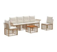 Owoxanthellate Set di divani da esterni da 7 pezzi per il giardino | Set da salotto modulare con tavolo in legno di acacia e cuscini bianco crema per ore accoglienti sulla terrazza.