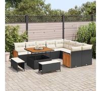 Owoxanthellate Set di divani da giardino, 12 pezzi, nero e crema, in rattan sintetico, 100 x 100 x 71 cm, altezza regolabile, sala da pranzo moderna, per terrazza, balcone o piccolo angolo da giardino