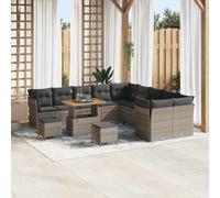 Owoxanthellate Set di divani da giardino, 13 pezzi, in rattan sintetico, grigio, 304 x 101 cm, in legno di acacia, moderno, modulare, con tavolo, resistente alle intemperie, per balcone, terrazza