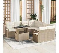 Owoxanthellate Set di divani da giardino, 9 pezzi, beige, crema, 220 x 55 cm, in rattan sintetico, modulare con tavolo regolabile in altezza e salone resistente alle intemperie, per terrazza, balcone