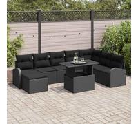 Owoxanthellate Set di divani da giardino, 9 pezzi, colore nero, in rattan sintetico, forma a L, 75,8 kg, robusto, per giardino, terrazza, balcone e giardino d'inverno