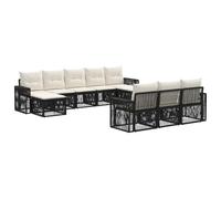 Owoxanthellate Set di divani da giardino in polyrattan, 10 pezzi, nero e bianco crema