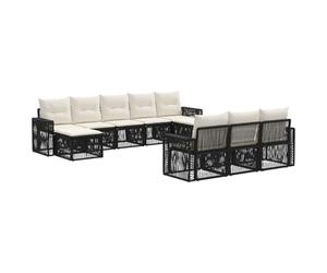 Owoxanthellate Set di divani da giardino in polyrattan, 10 pezzi, nero e bianco crema