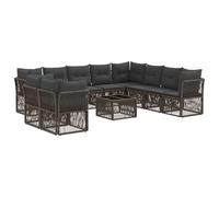 Owoxanthellate Set di divani da giardino in polyrattan, 11 pezzi, grigio | Gruppo lounge modulare per terrazza e giardino con comodi cuscini e struttura robusta per un massimo di dieci persone.