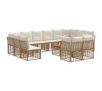 Owoxanthellate Set di divani da giardino in polyrattan da 13 pezzi | Set modulare in polyrattan con tavolo in legno di acacia per ore piacevoli sulla terrazza o in giardino.