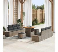 Owoxanthellate Set di divani da giardino in polyrattan grigio con legno di acacia massiccio, 9 pezzi, modulare, 75,4 kg, tavolo regolabile in altezza, resistente alle intemperie, per balcone, terrazza