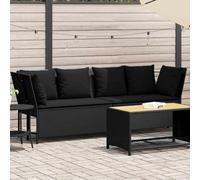 Owoxanthellate Set di divani da giardino in polyrattan nero, 233 cm, con cuscino spesso, modulare, resistente alle intemperie, per terrazze, balconi e giardini d'inverno