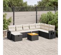 Owoxanthellate Set di divani da giardino in polyrattan nero, 365 x 150 cm, divano angolare con spazio di archiviazione, resistente agli agenti atmosferici, per terrazze, balconi, lounge