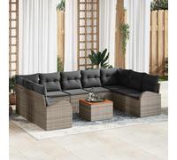 Owoxanthellate Set di divani da giardino in rattan sintetico, 9 posti, resistente alle intemperie, modulo, braccioli in legno di acacia con cuscino esterno