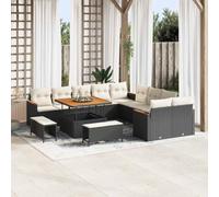 Owoxanthellate Set di divani da giardino nero 100 x 100 x 71 cm in polyrattan modulare con acacia resistente alle intemperie, zona salotto con 13 cuscini da giardino, piccolo divano per terrazza