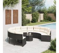 Owoxanthellate Set di divani da giardino rotondo con tavolo da 287 cm, nero, in rattan sintetico, per terrazze, balcone, giardino d'inverno, con cuscini resistenti ai raggi UV e robusto telaio in