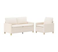 Owoxanthellate Set di divano da 2 pezzi, in tessuto, color crema, 3 posti | Moderno gruppo di imbottiture per soggiorno e lounge con struttura in metallo, cuscini in schiuma spessa e tessuto di pecora
