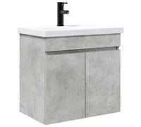 Owoxanthellate Set di mobiletto sottolavabo con lavabo e rubinetto in ceramica, moderno, larghezza 61 cm, da appendere alla parete, colore grigio cemento