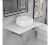 Owoxanthellate Set di mobili da bagno, 2 pezzi, bianco, 60 x 40 x 16,3 cm, mensola da parete con coperchio rotondo in ceramica, per piccoli bagni, WC per ospiti