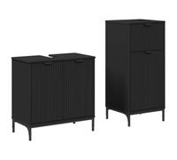 Owoxanthellate Set di mobili da bagno, 2 pezzi, colore: nero | Pratico miracolo di spazio per il bagno e il WC degli ospiti: combinazione di due pezzi di mobiletto inferiore e armadietto.