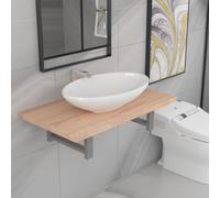 Owoxanthellate Set di mobili da bagno, 2 pezzi, ovale, in ceramica, bianco, 60 x 40 cm, effetto legno, per piccoli ambienti, moderni e durevoli